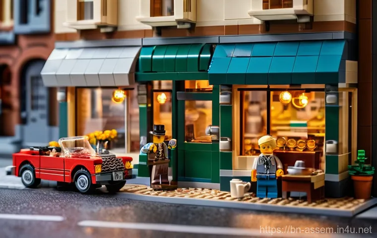 레고 인기 시리즈 최신 소식 - **Prompt:** A meticulously detailed LEGO modular building street scene at dusk, featuring a bustling...