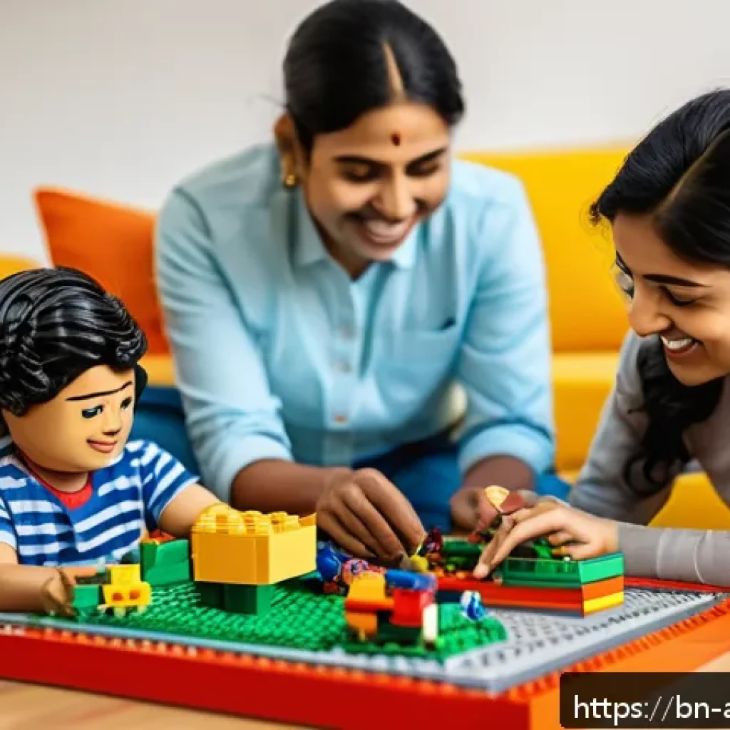 레고 관련 도서 추천 - A cozy family scene in a bright, colorful living room where a Bengali family&mdash;including a young child...