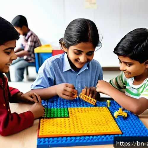 Home 33 레고 조립으로 실험한 물리 실험 - A bright, cheerful classroom scene featuring Bengali children aged around 8-10 years old, wearing co...