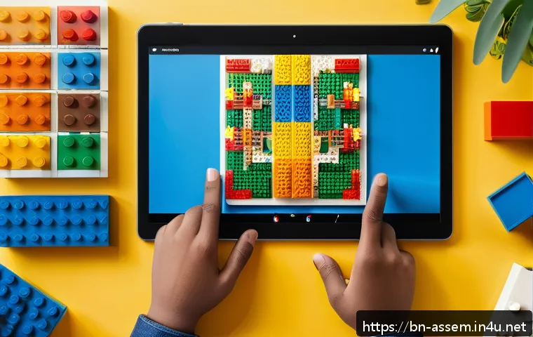 레고 창작 앱 활용법 - A vibrant and detailed digital workspace showcasing a user-friendly LEGO Creative app interface on a...