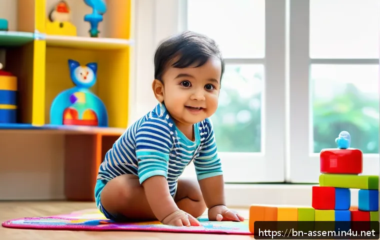 레고와 연계된 STEM 프로그램 - A cheerful Bengali toddler wearing a colorful diaper, sitting on a wooden floor surrounded by educat...