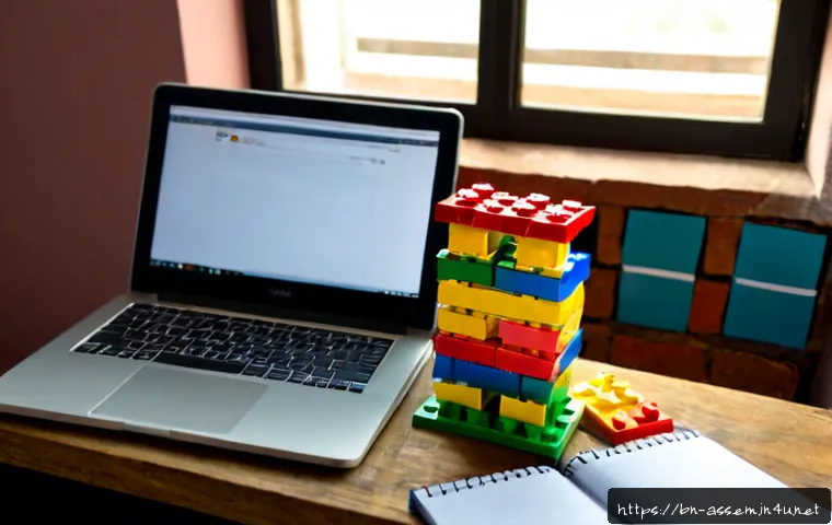 Home 17 레고 관련 블로그 운영 전략 - Photorealistic home workspace of a Bengali content creator planning a toy building-brick blog, color...